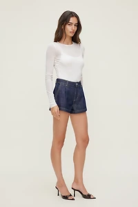 Eliana Pleated High Rise Denim Shorts