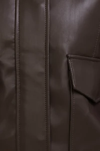 Oversized Faux Leather Aviator Jacket