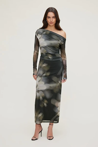 Off Shoulder Mesh Maxi Dress