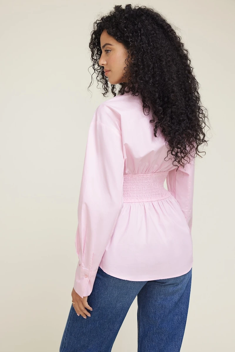 Cinched Waist Poplin Shirt
