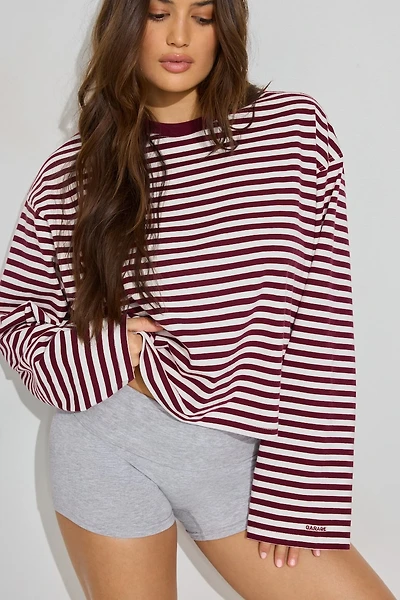 Haut écourté fluide à col rond et manches longues