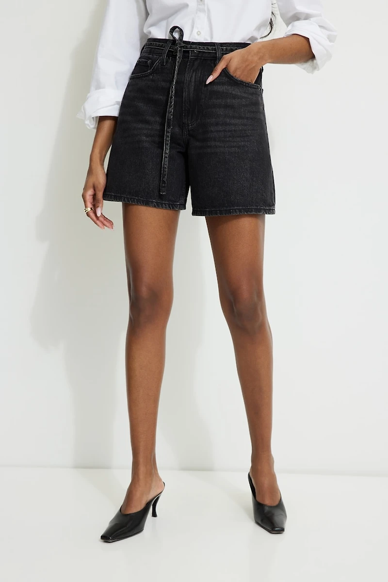 Charlie Drawstring High Rise A Line Denim Shorts