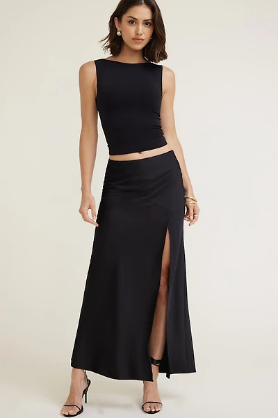 Slit Satin Maxi Skirt