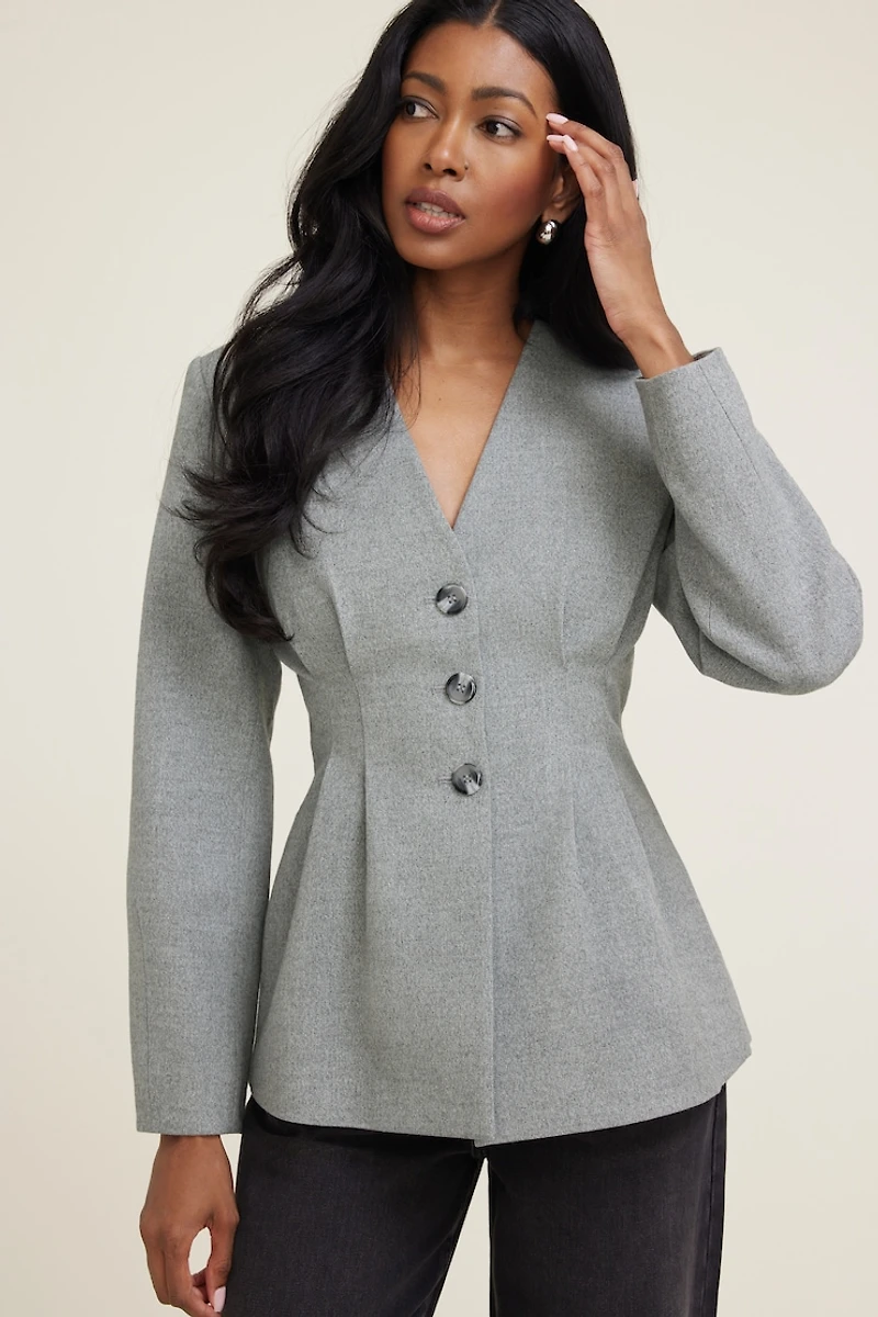 Veston en flanelle à plis sans col