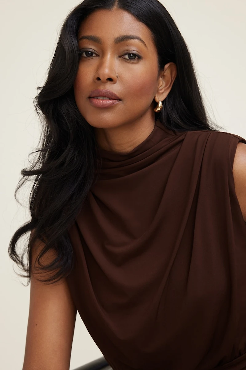 Mockneck Top With Shoulder Pads