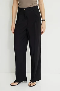 Pleated Straight Leg Twill Pants
