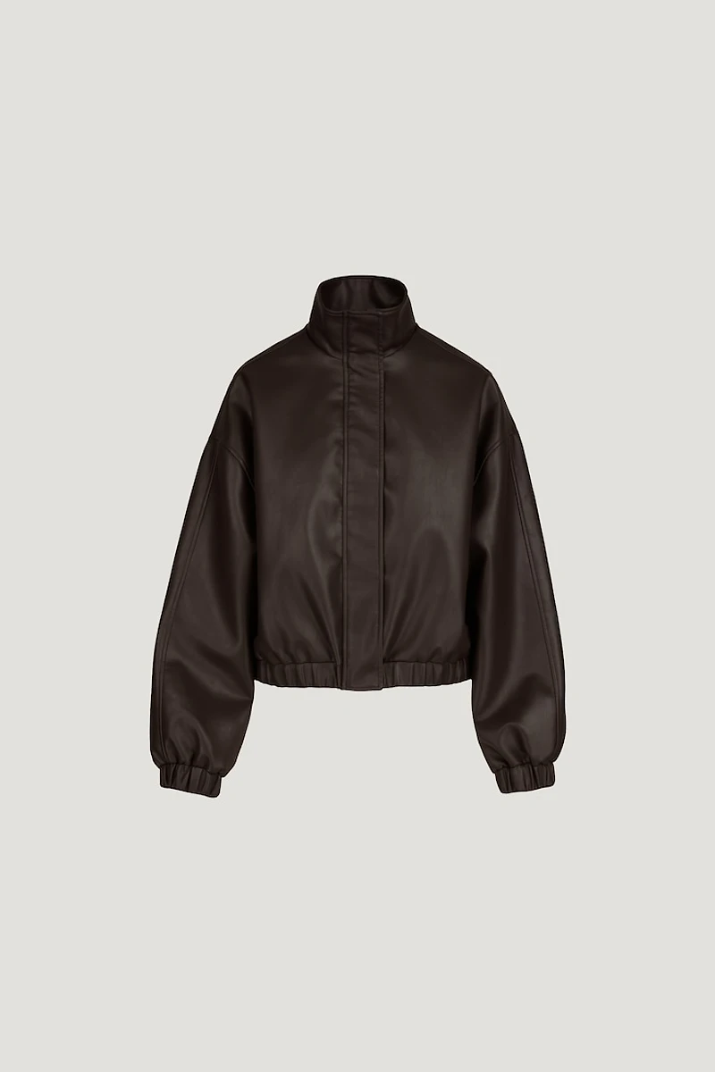 Oversized Faux Leather Bomber Jacket