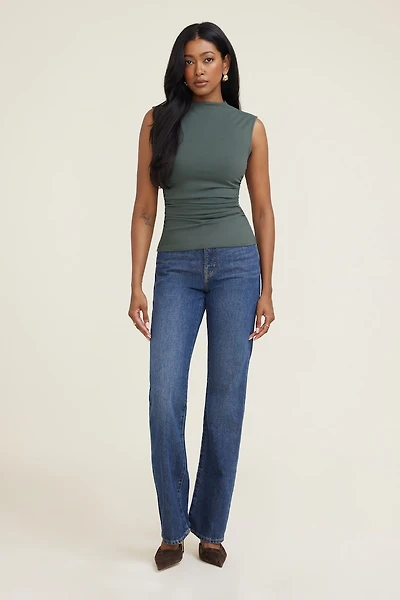 Haut froncée en coton extensible à col montant