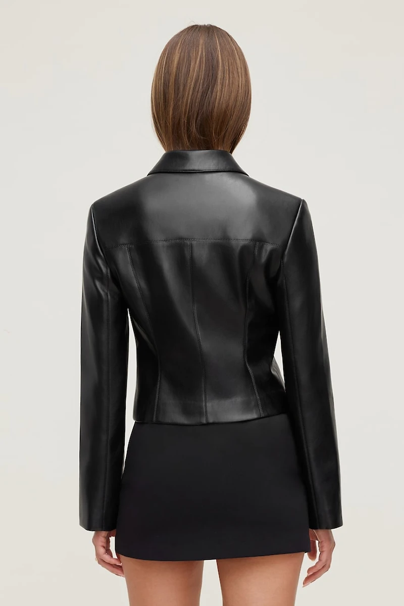 Charlotte Zip Faux Leather Blazer