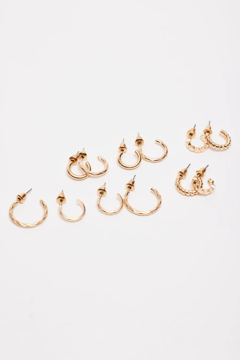 6 Pack Textured Huggies & Hoop Earrings