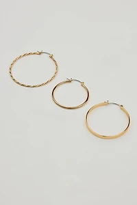 3 Pack Smooth & Textured Hoop Earrings