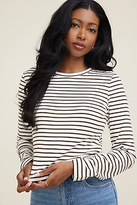 Striped Boxy Cotton Long Sleeve T Shirt