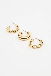 Ensemble de 3 boucles d’oreilles avec torsades et chaînes