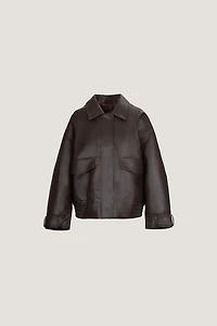 Oversized Faux Leather Aviator Jacket