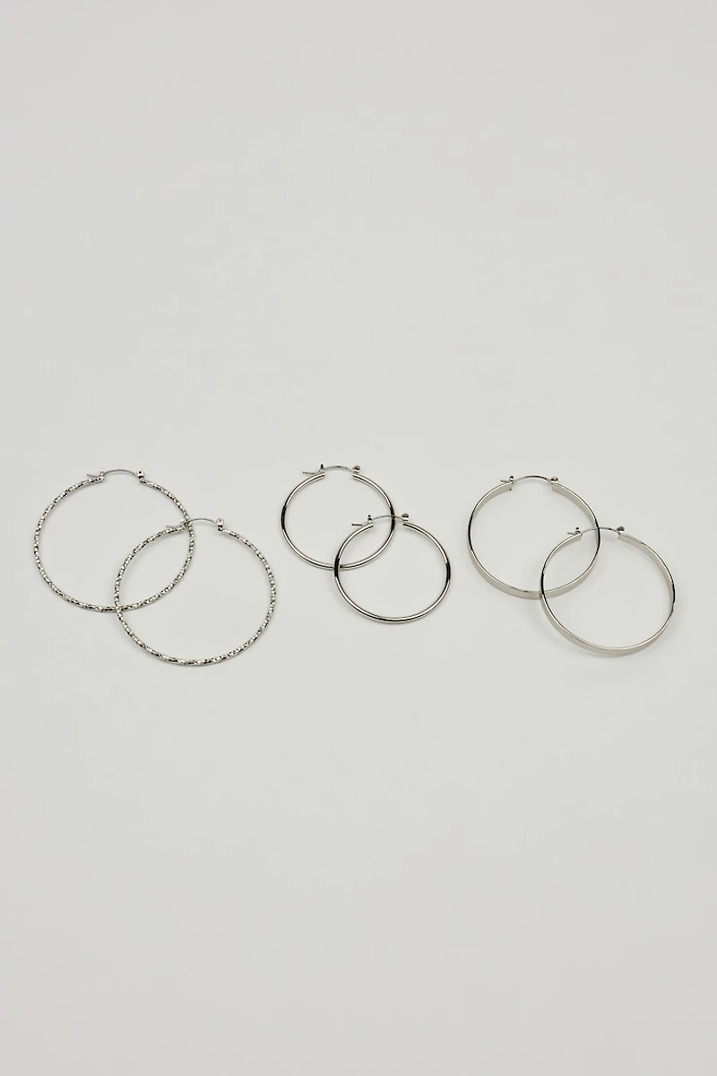 3 Pack Smooth & Textured Hoop Earrings