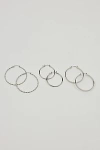 3 Pack Smooth & Textured Hoop Earrings
