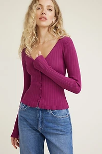 Cardigan côtelé à volants Sally