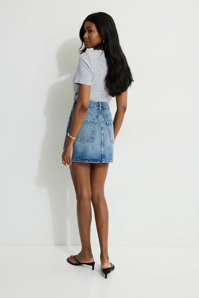 High Rise Denim Mini Skirt