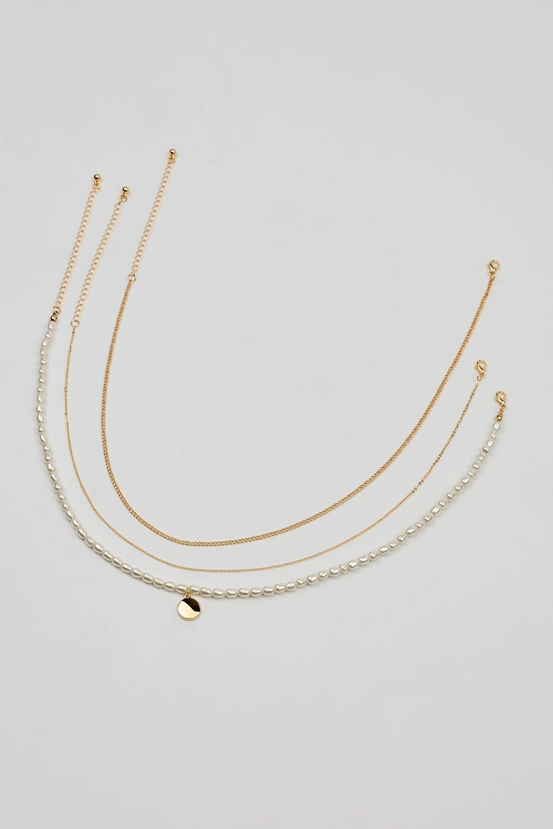 Set of 3 Pearl and Chain Necklaces
