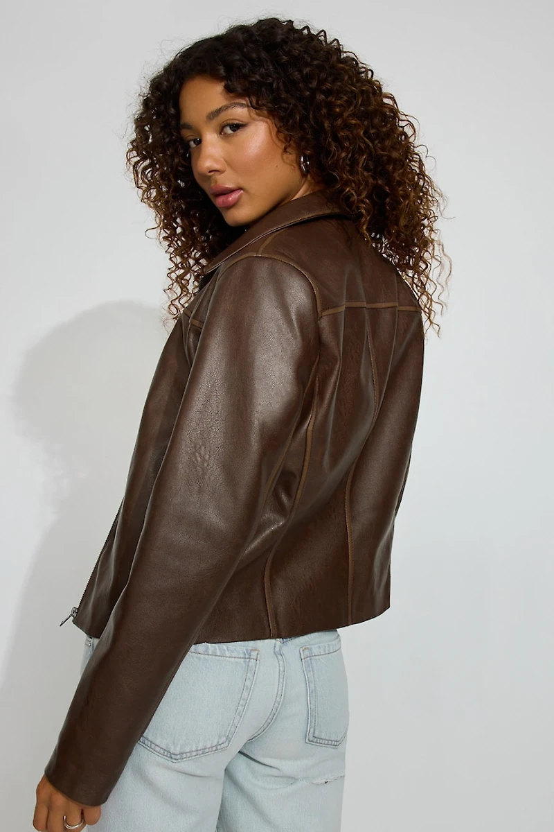 Faux Leather Worker Jacket