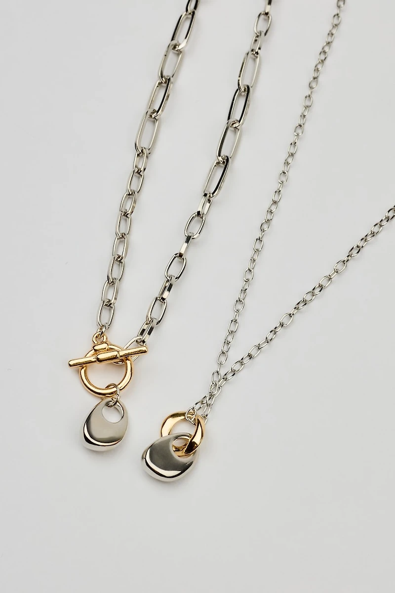 Set of 2 Mini Hammered Oval Necklaces