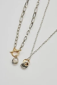 Set of 2 Mini Hammered Oval Necklaces