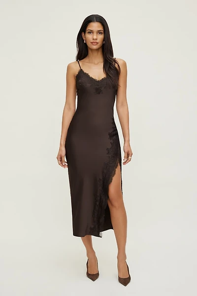 Lace Trim Satin Maxi Dress