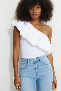 Single Shoulder Puff Sleeve Bodysuit