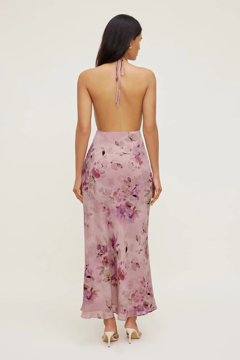 Floral Halter Cowl Neck Maxi Dress