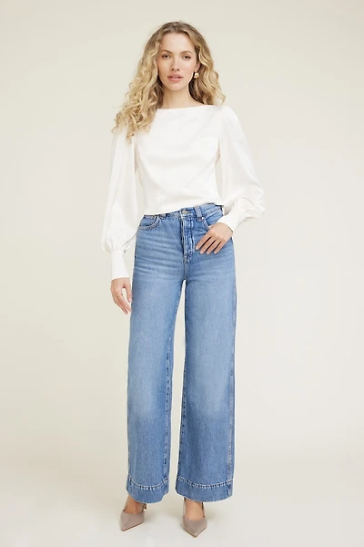 Faye Cropped Boat Neck Satin Blouse