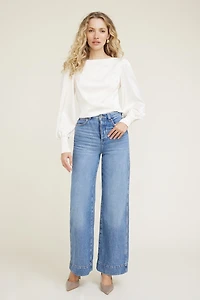 Faye Cropped Boat Neck Satin Blouse