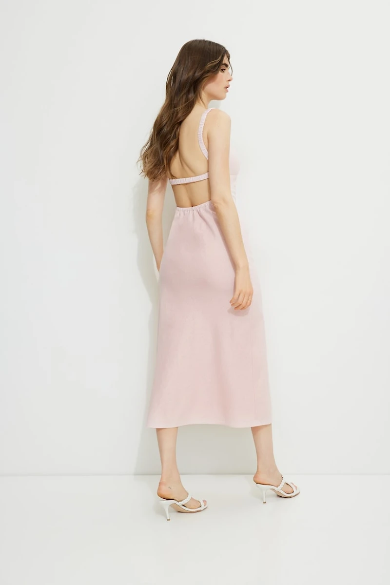 Open Back Linen Midi Dress