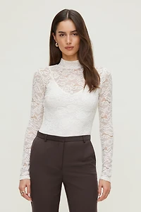 Mock Neck Lace Bodysuit