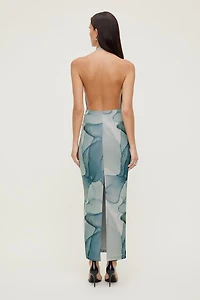 Deep Cowl Mesh Maxi Dress