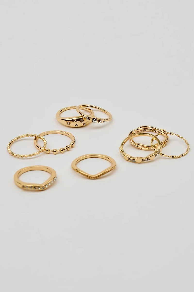 Set of 9 Gemmed & Textured Rings