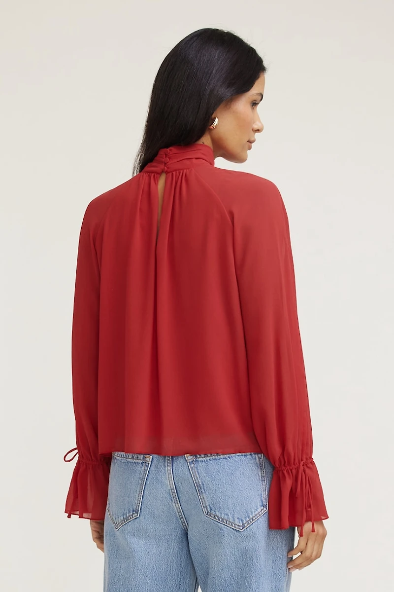 High Neck Gathered Blouse