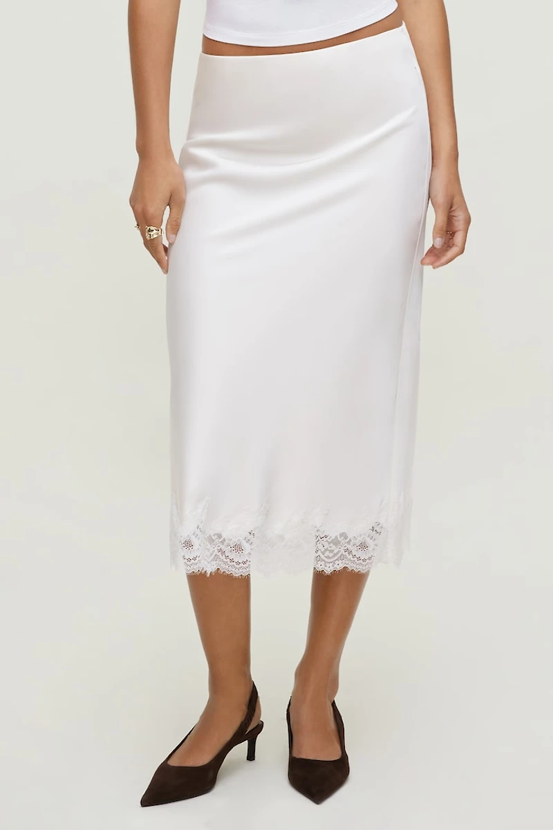 Lace Satin Midi Skirt