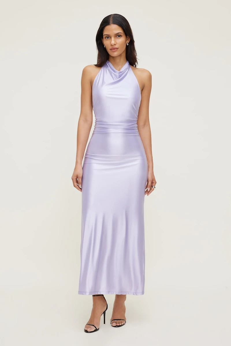 Robe maxi en satin extensible à col licou