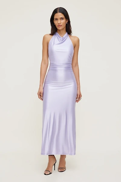 Robe maxi en satin extensible à col licou
