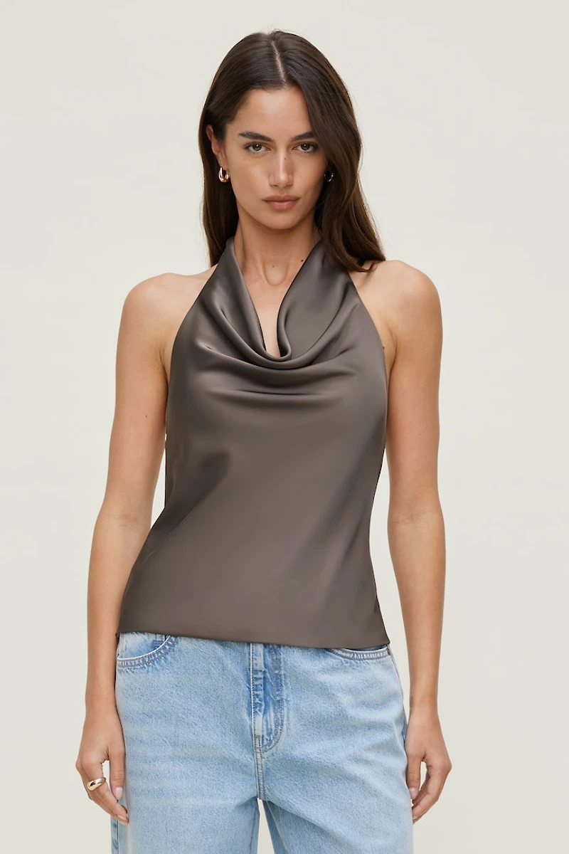 Blouse en satin à col licou châle Camila