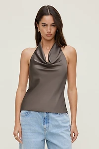 Blouse en satin à col licou châle Camila