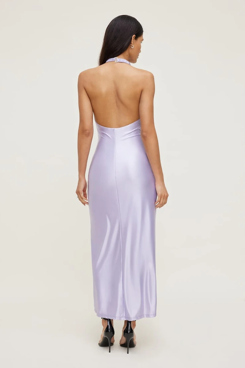 Robe maxi en satin extensible à col licou