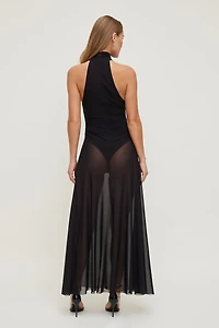 Sheer Mesh Halter Maxi Dress