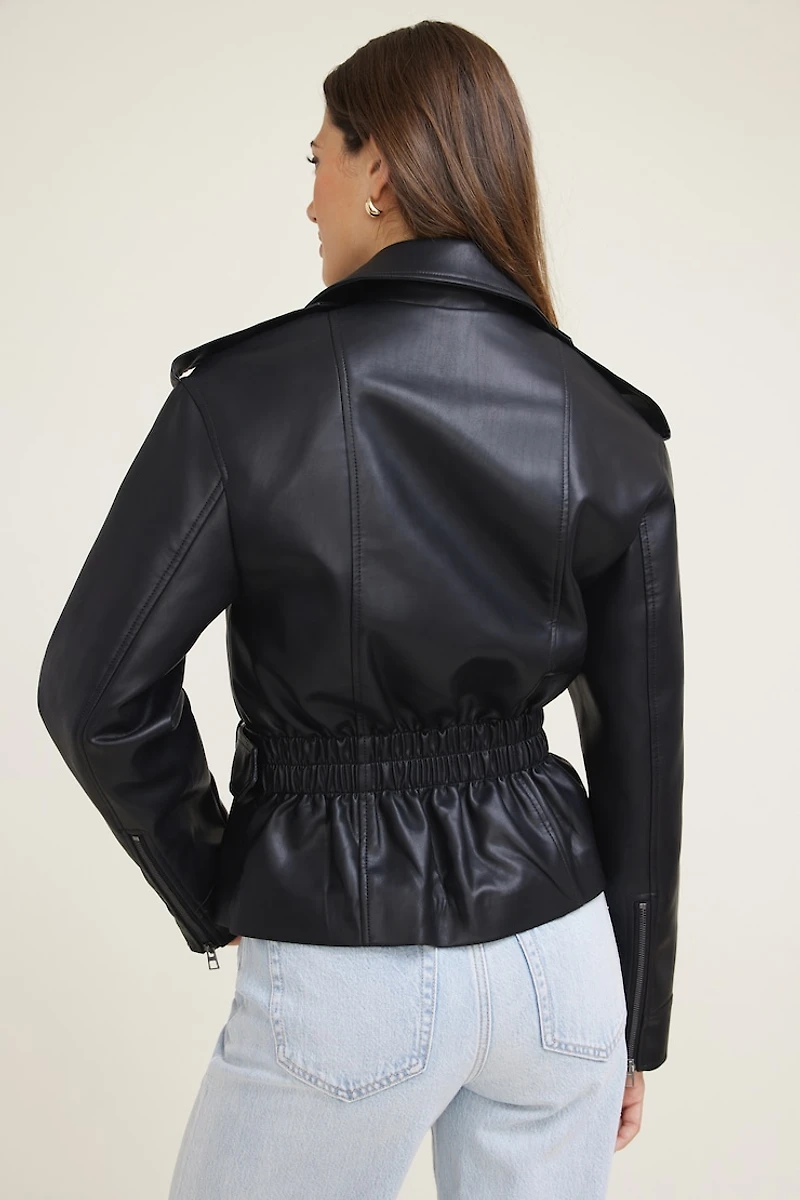 Blouson de moto en faux cuir avec ceinture