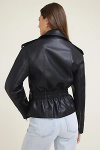 Blouson de moto en faux cuir avec ceinture