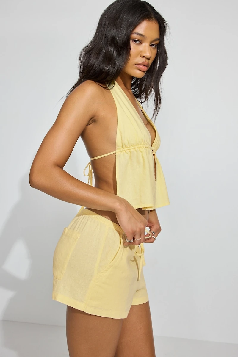 Linen Tie Back Halter Top