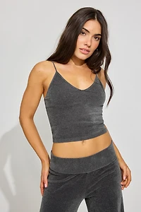 Chenille Tiny Strap V-Neck Cami Top