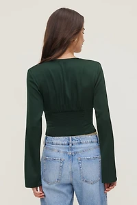 Draped V Neck Satin Blouse