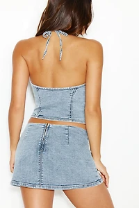 Denim Plunge Halter Top