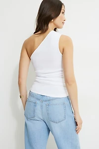 Beaded Drawstring Single Shoulder Jersey Top